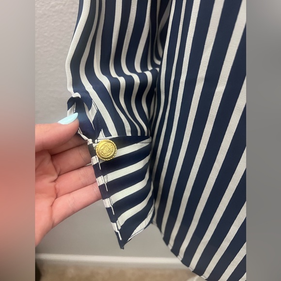 Diane Gilman Vintage 100% Silk Striped Button Down Blouse Size Medium - Picture 5 of 9